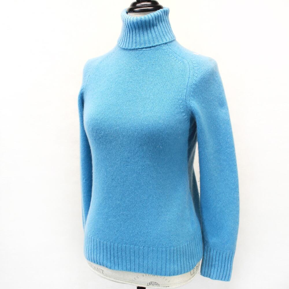 J.Crew Blue Sweater Pullover Long Sleeve 100% Cashmere Turtleneck Cozy Preppy M